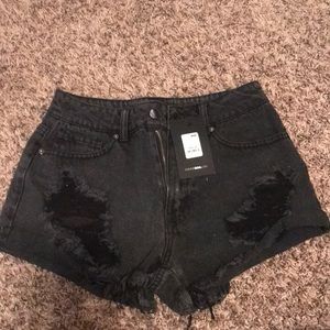 Black denim shorts